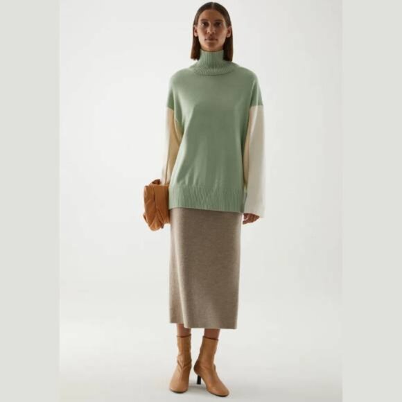 COS Merino Wool Sweater Contrast Knit Oversized Pullover Turtleneck - Picture 3 of 10